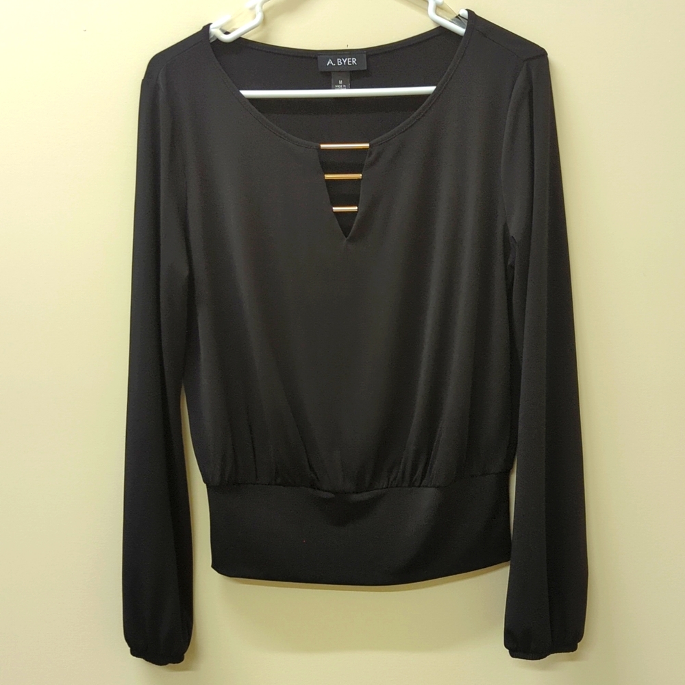 Black Dressy Top with Gold bar detail